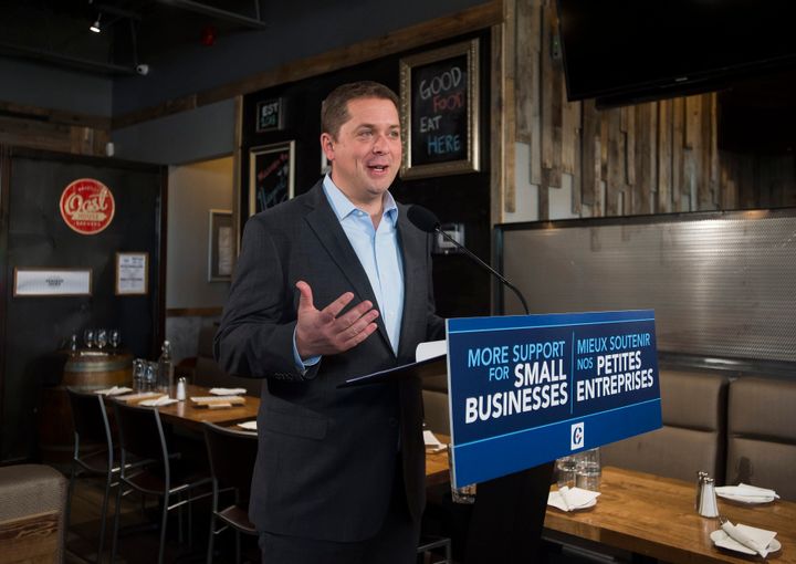 Federal Conservative leader Andrew Scheer makes a campaign stop in Thorold, Ont., on Sept. 24, 2019.