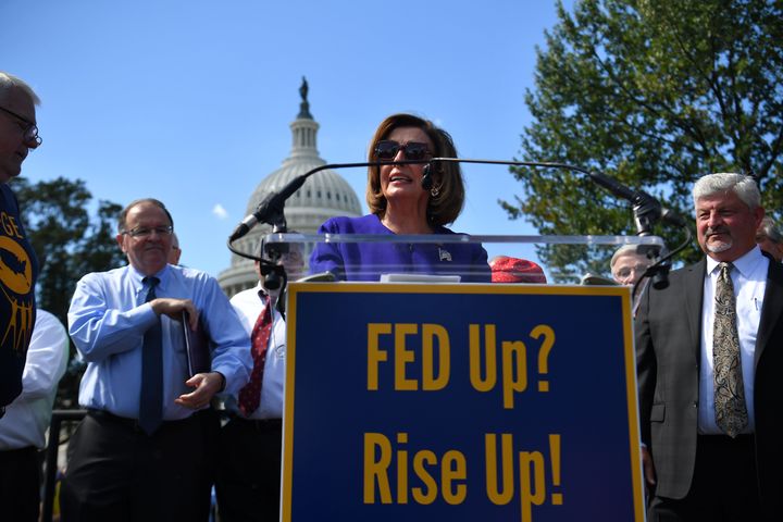 House Speaker Nancy Pelosi speaks at a Fed Up? Rise Up! rally outside the US Capitol in Washington, DC on Sept. 24, 2019. 