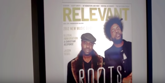 A Relevant magazine cover featuring an image of The Roots band is featured in a promotional video for the company.