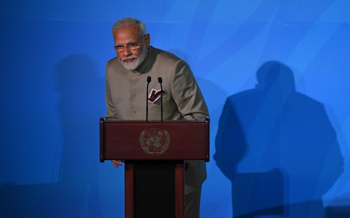 Prime Minister Narendra Modi speaks during the UN Climate Action Summit on September 23, 2019 at the United Nations Headquarters in New York City.