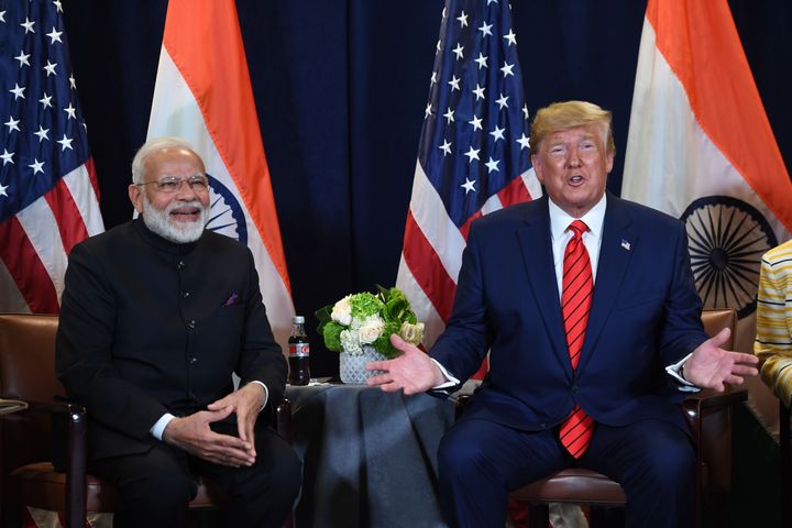US President Donald Trump and Prime Minister Narendra Modi at a meeting at UN Headquarters in New York on Tuesday.