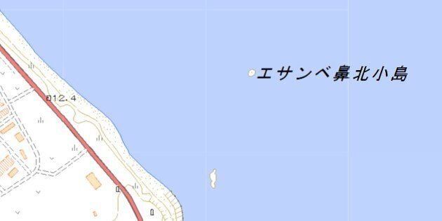 エサンベ鼻北小島の位置（国土地理院の地図より）
