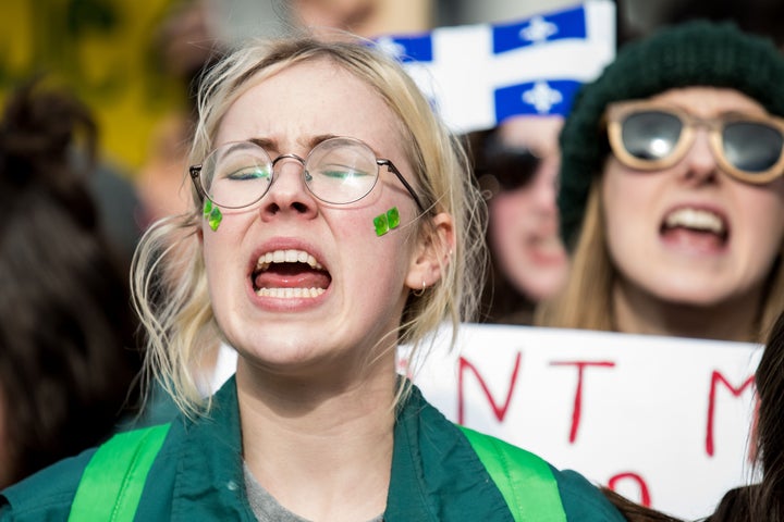 Thousands of protesters flooded the streets of Montreal during the march for climate, March 15, 2019.