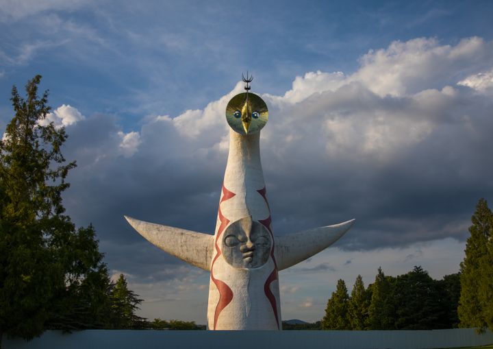 OSAKA, JAPAN - AUGUST 19: Tower of the sun is a building created by Taro Okamoto, Kansai region, Osaka, Japan on August 19, 2017 in Osaka, Japan. (Photo by Eric Lafforgue/Art In All Of Us/Corbis via Getty Images)