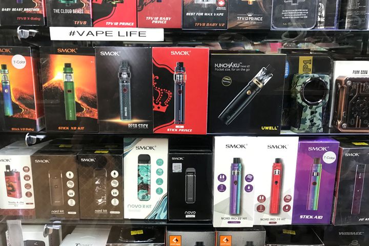 Vaping products on display in a store window in New York City. Deaths related to vaping have been confirmed in California, Florida, Georgia, Illinois, Indiana, Minnesota, Mississippi and Oregon, the CDC said.