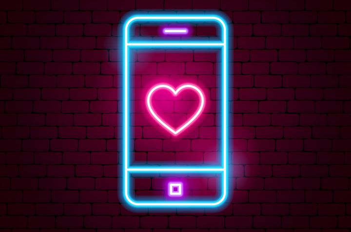 Love Mobile Neon Sign. Vector Illustration of Romance Promotion.