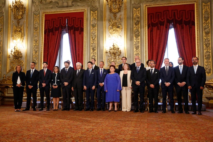 Teresa Bellanova stood out from her fellow Italian politicians in a vivid blue dress at the oath of office for members of Italy's Cabinet in Rome on Sept. 5.