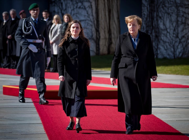 Jakobsdottir and Merkel during their meeting in Berlin.