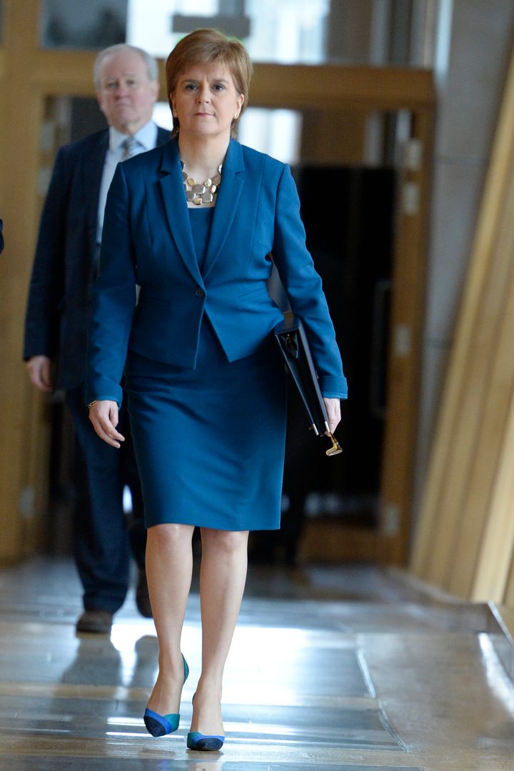 Scotland's First Minister, Nicola Sturgeon, on the way to take questions from Parliament members on March 22, 2018, in Edinburgh, Scotland.