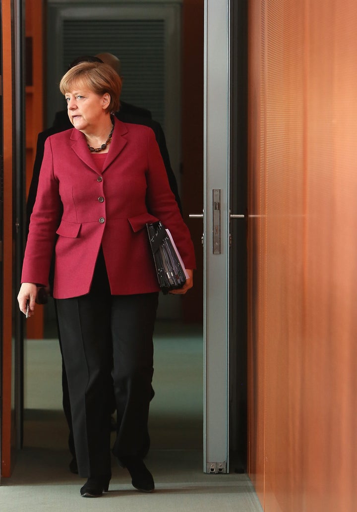 Merkel arrives for a Cabinet meeting on March 18, 2015, in Berlin.