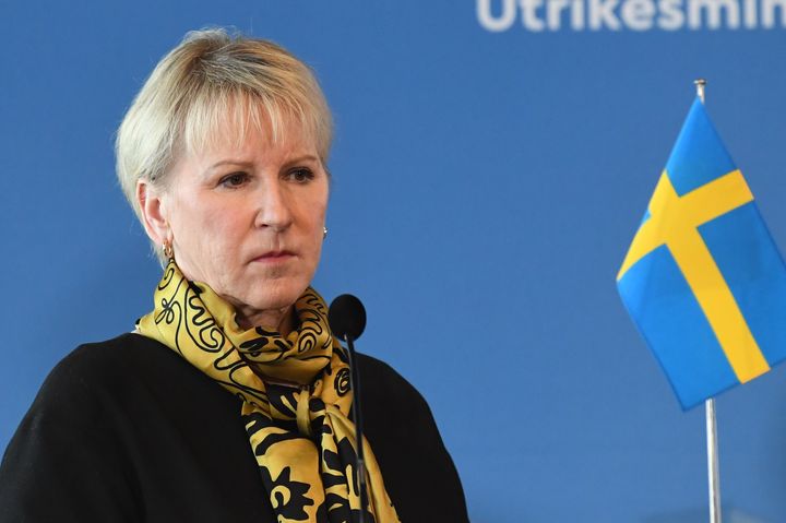 Wallstrom holds a press conference during a meeting of the foreign ministers of Germany, Sweden, Denmark and Finland in Helsinki, Finland, on March 19, 2019.