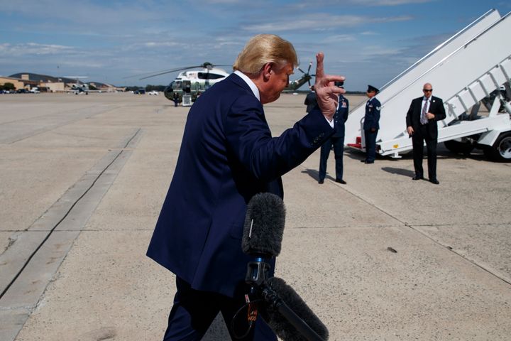 President Donald Trump walks off after speaking with reporters, Sept. 26, 2019, in Andrews Air Force Base, Maryland.