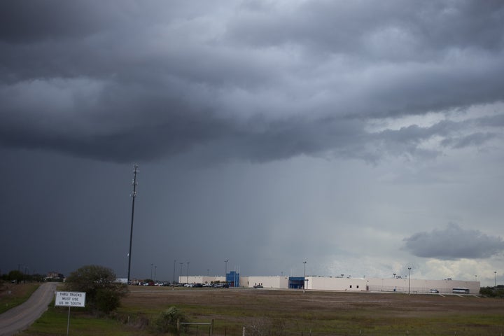 A storm comes in over the Karnes County Residential Center in South Texas, where some migrant women have been held for months.