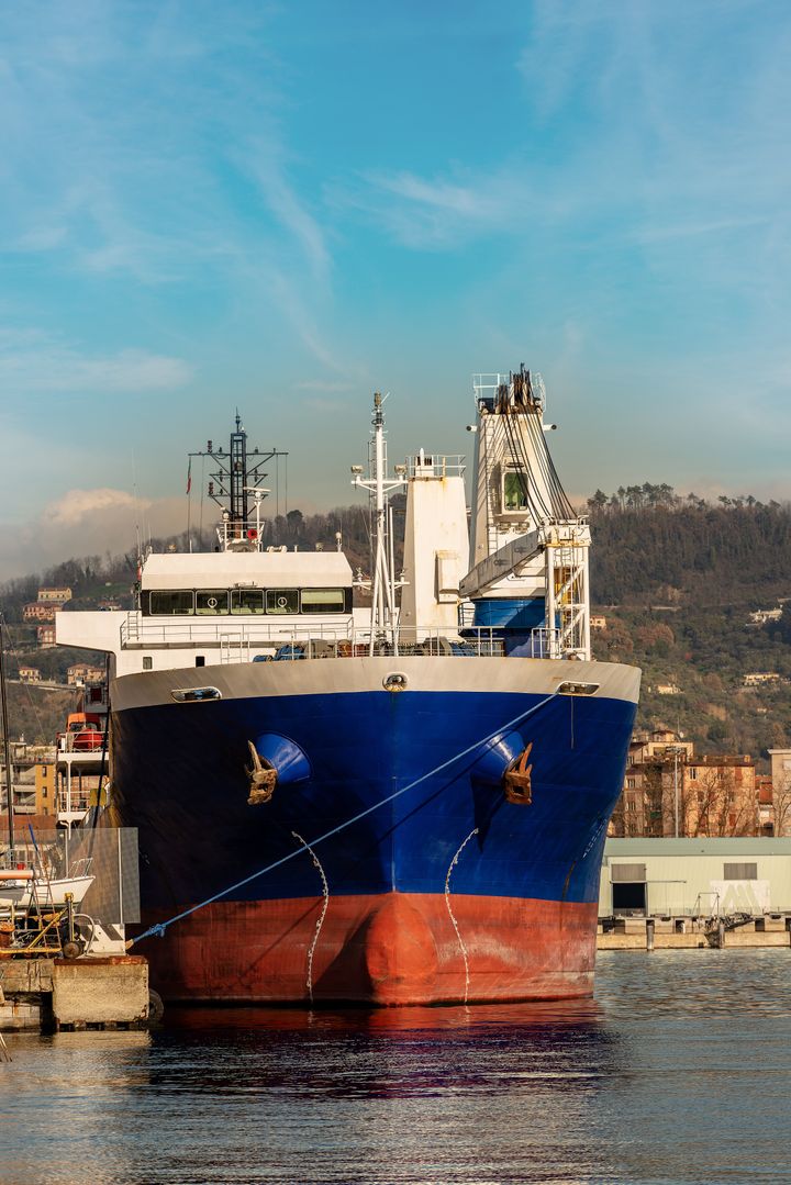 Large ship seen from the front in the port. Gulf of La Spezia, Liguria, Italy, Europe（イメージ写真）