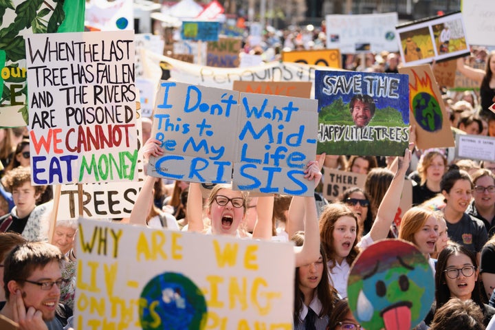 Students at climate rallies in Chistchurch New Zealand.