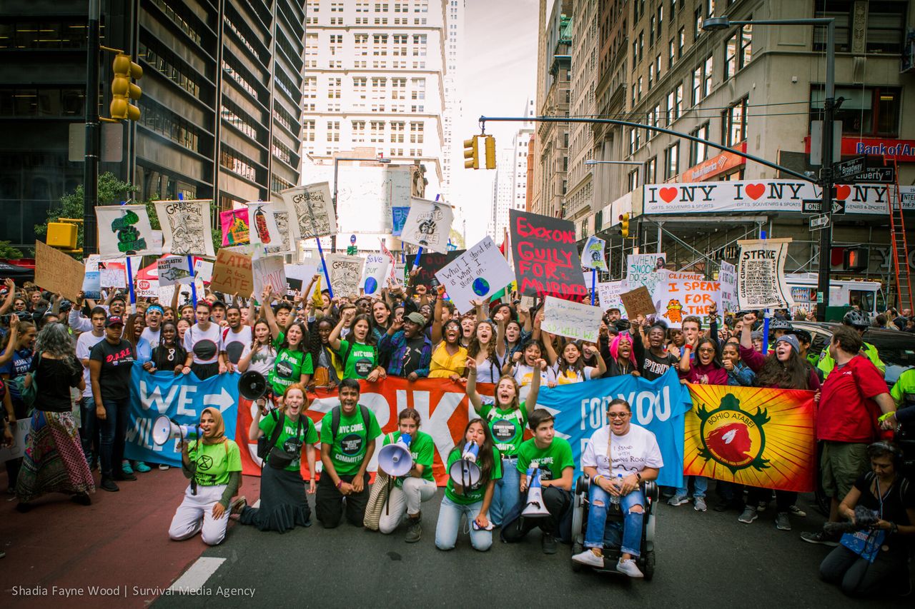Climate strikers in New York City on September 20, 2019. They are demanding world leaders take meaningful steps to address the climate crisis, including by transitioning away from fossil fuels. 