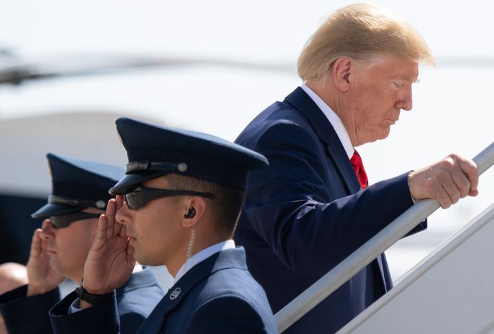 President Donald Trump boards Air Force One prior to departure from John F. Kennedy International Airport in New York on September 26, 2019.