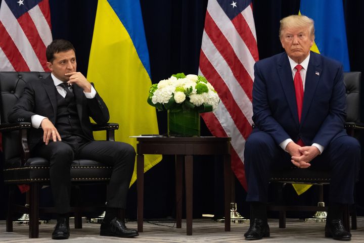President Donald Trump and Ukrainian President Volodymyr Zelensky at the United Nations General Assembly in New York on September 25, 2019.