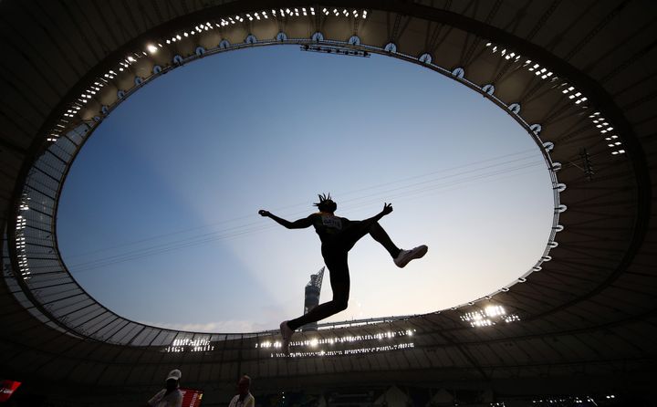 DOHA, QATAR - SEPTEMBER 27: Tajay Gayle of Jamaica competes in the Men's Long Jump qualification during day one of 17th IAAF World Athletics Championships Doha 2019 at Khalifa International Stadium on September 27, 2019 in Doha, Qatar. (Photo by Michael Steele/Getty Images)
