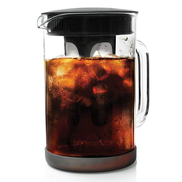<a href="https://amzn.to/2nlumCg" target="_blank" rel="noopener noreferrer">I use an immersion brewer pitcher because it’s fast</a> and easy to use.