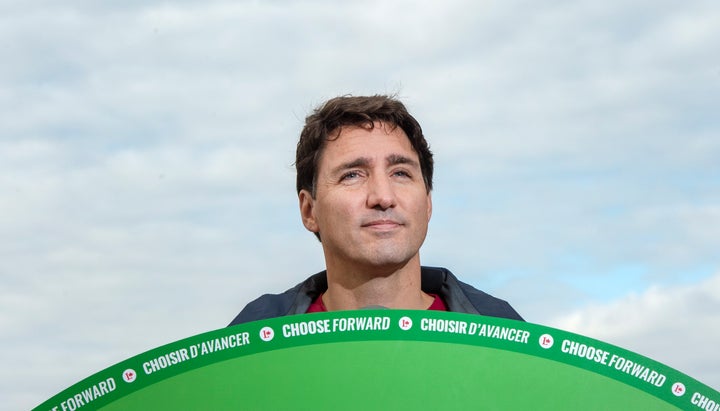 Justin Trudeau speaks to the media while campaigning on Sept. 26, 2019 in Sudbury, Ont..