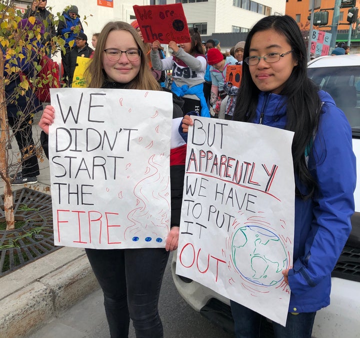 "We didn't start the fire ... but apparently we have to put it out," demonstrators at a climate strike in Yellowknife say.