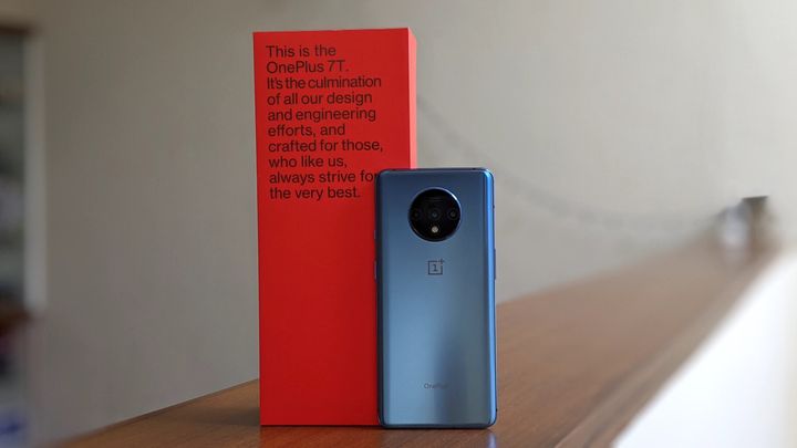 The OnePlus 7T and the box it comes in.
