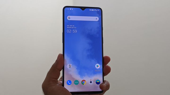 The OnePlus 7T sits better in the hand than either of its siblings.