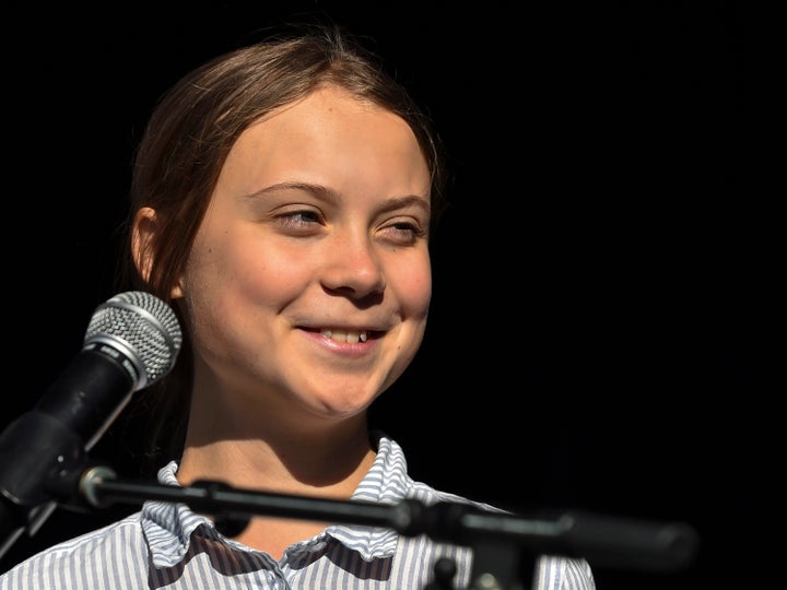 Swedish climate activist Greta Thunberg takes to the podium to address young activists and their supporters during the rally for action on climate change in Montreal, Canada. Hundreds of thousands of people are expected to take part in what could be the city's largest climate march. 