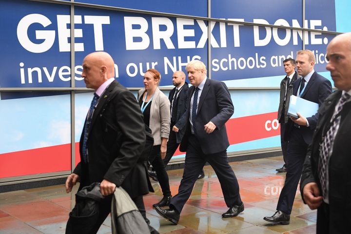 Prime Minister Boris Johnson arrives at the Conservative Party Conference being held at the Manchester Convention Centre.