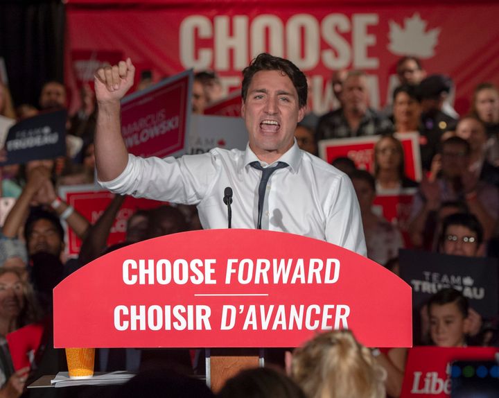 Liberal Leader Justin Trudeau speaks to supporters at a rally in Thunder Bay, Ont., on Sept. 25, 2019.