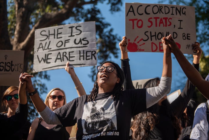 Protesters march against gender-based violence in Sandton, South Africa on Sept. 13.