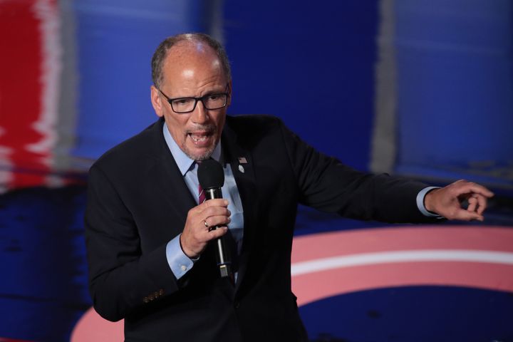 Democratic National Committee Chairman Tom Perez, seen here speaking before the Democratic presidential debates in Detroit, has sought to assuage wary state party leaders.