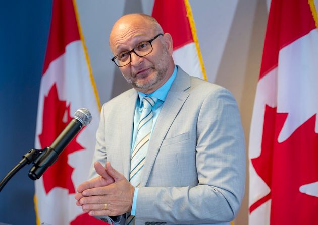 David Lametti speaks to the reporters at a press conference on Aug. 1, 2019 in Montreal. 
