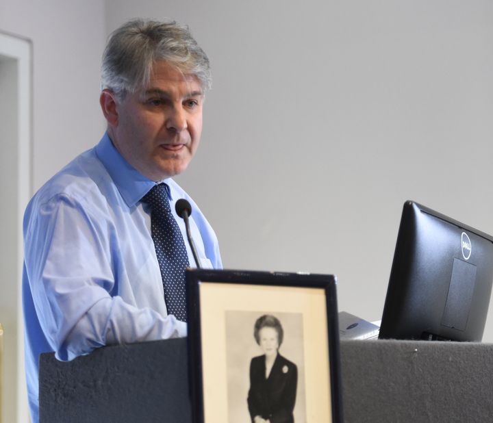 Philip Davies, MP for Shipley in West Yorkshire, pictured with a portrait of Margaret Thatcher
