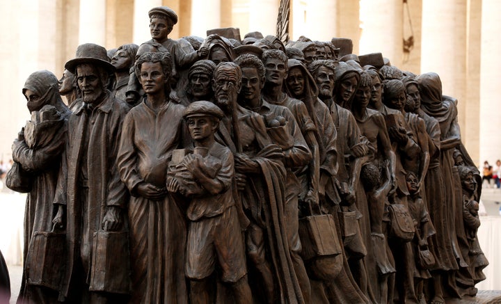 The statue by Timothy P. Schmalz is seen after Pope Francis held a Mass for the World Day of Migrants and Refugees at the Vatican on Sunday.