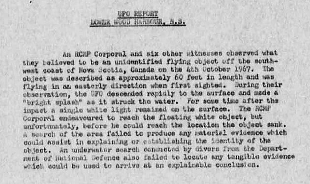 The Department of National Defence's report on the Shag Harbour UFO