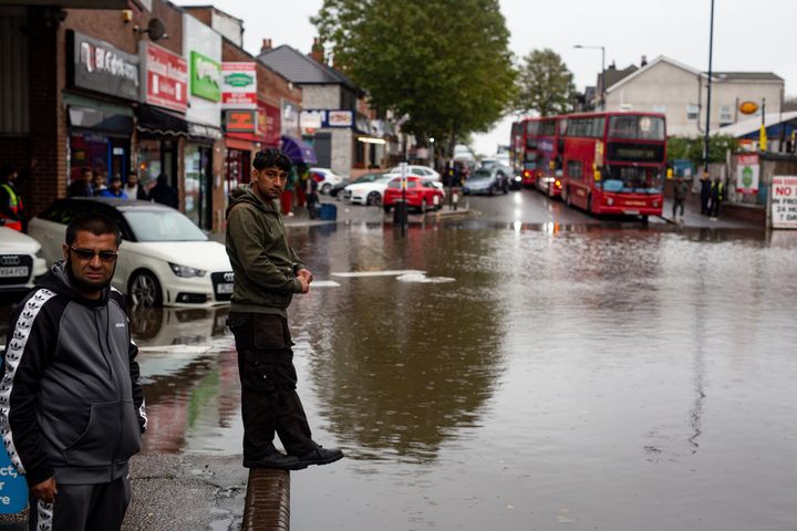 Flooding after persistent heavy rain in Alum Rock, Birmingham, as flash flooding is causing more problems for travellers on the roads and railways as further torrential thunderstorms are set to add to the misery.