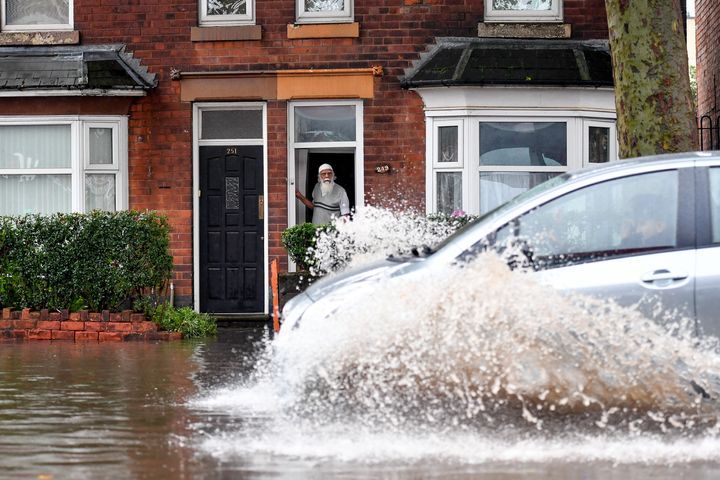 Flooding after persistent heavy rain in Alum Rock, Birmingham, as flash flooding is causing more problems for travellers on the roads and railways as further torrential thunderstorms are set to add to the misery.