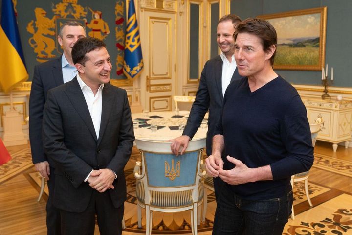 Volodymyr Zelensky and Tom Cruise meet in Kiev on Monday.