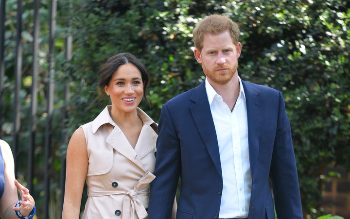 The Duke and Duchess of Sussex arrive to meet with British and South African business representatives in Johannesburg, South Africa on Wednesday.