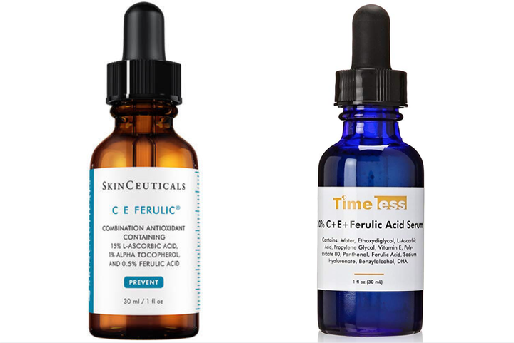 The SkinCeuticals product on the left costs $166, where Timeless' serum on the right has been discounted to just $18.