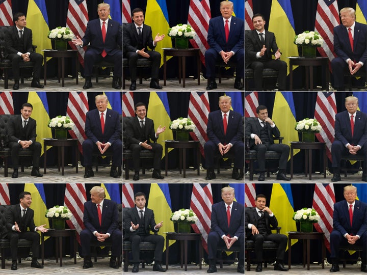 President Donald Trump speaking with Ukrainian President Volodymyr Zelensky on Sept. 25, 2019, on the sidelines of the United Nations General Assembly.