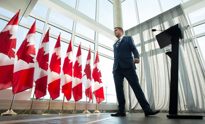 Conservative leader Andrew Scheer is seen leaving following a morning announcement in Toronto, Tuesday, October 1, 2019.