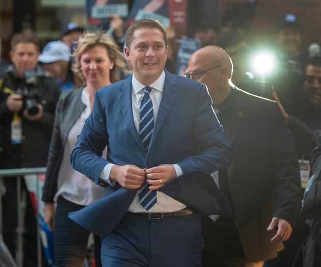 Conservative Leader Andrew Scheer arrives for the TVA french language debate in Montreal on Oct. 2, 2019. 
