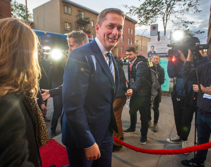 Conservative Leader Andrew Scheer arrives for the TVA french language debate in Montreal on Wednesday.