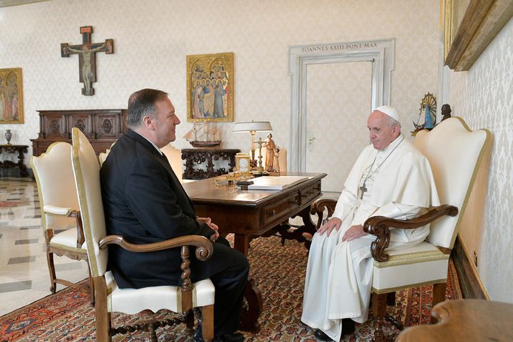 U.S. Secretary of State Mike Pompeo meets with Pope Francis at the Vatican, October 3, 2019. 