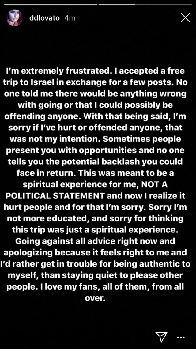 Demi Lovato Sorry About Taking Free Israel Trip For Instagram Posts After  Backlash