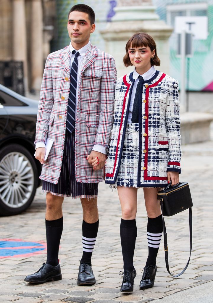 Selby and Williams outside the Thom Browne show during Paris Fashion Week.