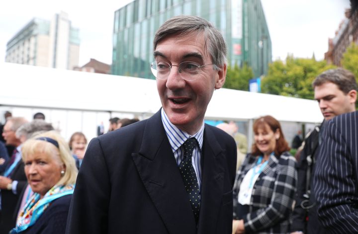 Leader of the House of Commons Jacob Rees-Mogg and wife Helena during a walk around on the second day of the Conservative Party Conference being held at the Manchester Convention Centre